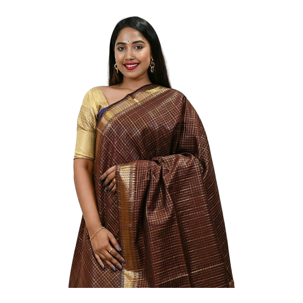 Handloom Beautiful Dark Brown Saree